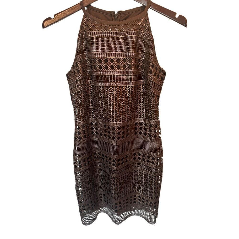 White house black market brown and gold short dress wedding guest fancy night ou